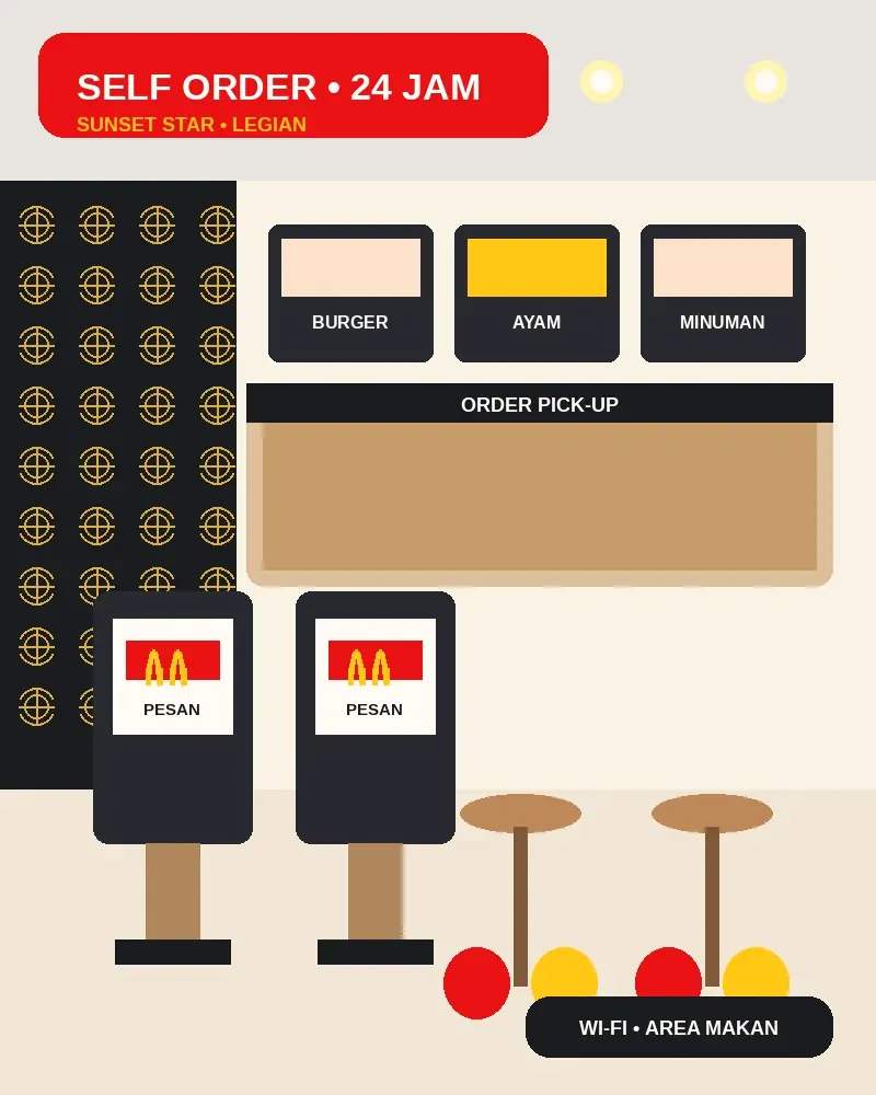Visual area pemesanan dan tempat duduk McDonald's Sisingamangaraja Medan